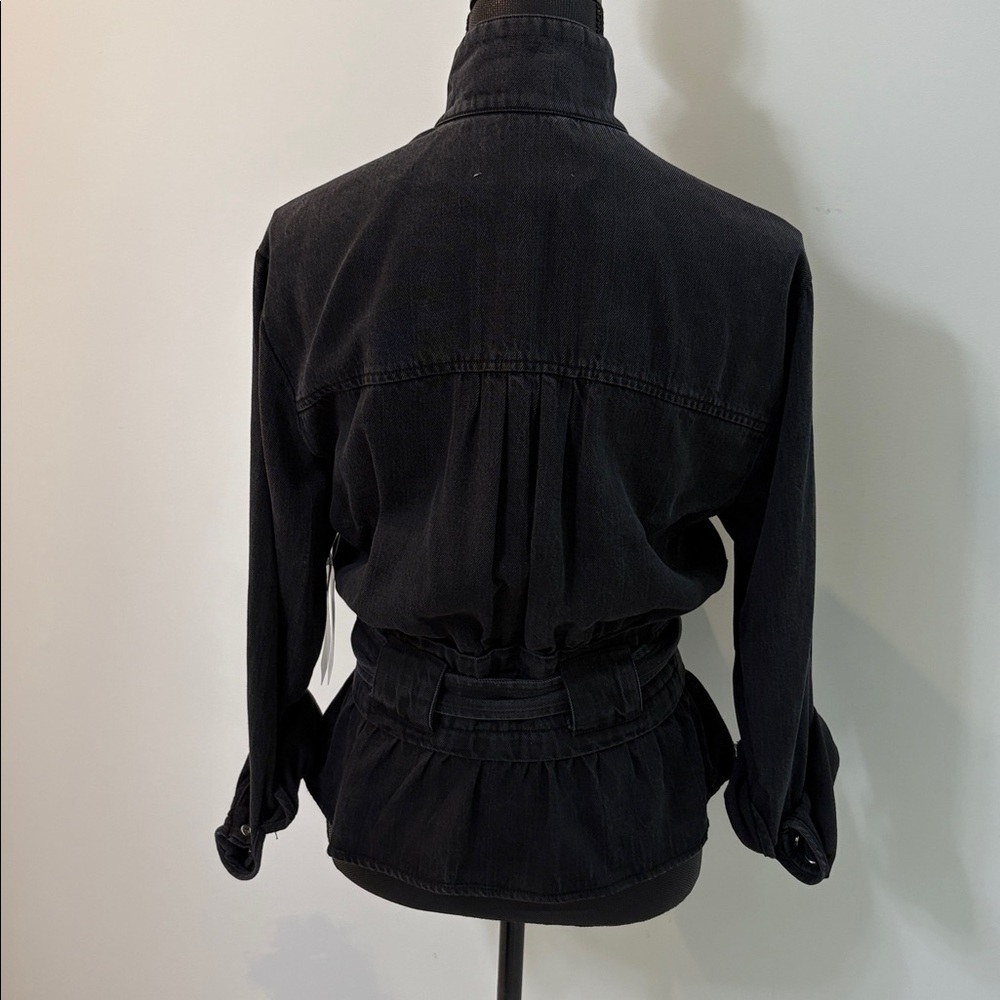 NEW Dear John Black Wash Tencel Denim Belted Moto Jean Jacket Women XS - Picture 3 of 6